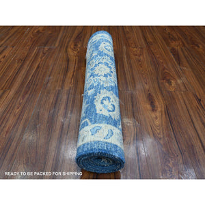 2'6"x7'9" Jeans Blue, Densely Woven Vegetable Dyes, Finer Peshawar With All Over Ziegler Mahal Design, Shiny Wool Hand Knotted Runner Oriental Rug FWR533358
