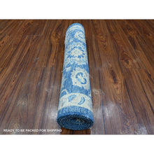 Load image into Gallery viewer, 2&#39;6&quot;x7&#39;9&quot; Jeans Blue, Densely Woven Vegetable Dyes, Finer Peshawar With All Over Ziegler Mahal Design, Shiny Wool Hand Knotted Runner Oriental Rug FWR533358
