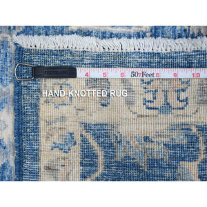 2'6"x7'9" Jeans Blue, Densely Woven Vegetable Dyes, Finer Peshawar With All Over Ziegler Mahal Design, Shiny Wool Hand Knotted Runner Oriental Rug FWR533358
