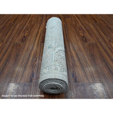Load image into Gallery viewer, 2&#39;9&quot;x9&#39;7&quot; Marble Gray, Peshawar With Bijar Garus Design, Vegetable Dyes, Extra Soft Wool Hand Knotted Densely Woven Runner Oriental Rug FWR533370