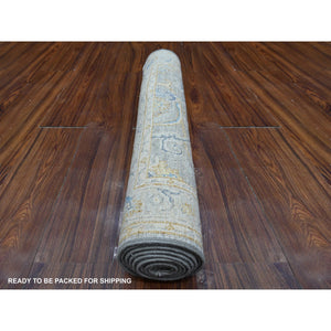 2'8"x7'10" Pail Gray, Afghan Peshawar All Over Design, Densely Woven, Natural Dyes, Hand Knotted Extra Soft Wool, Runner Oriental Rug FWR533388