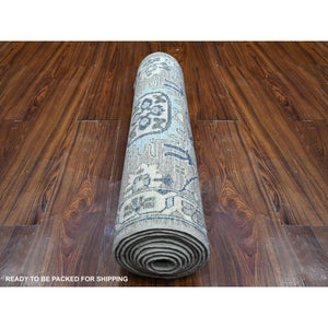 2'5"x10'8" Repose Gray, Denser Weave, Karajeh Design North West Persian, Peshawar Fine Aryana Collection, Hand Knotted All Wool, Natural Dyes, Runner Oriental Rug FWR533394
