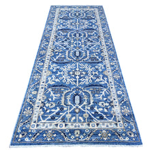 Load image into Gallery viewer, 4&#39;1&quot;x9&#39;6&quot; Ceruleau Blue, Pure Wool, Vegetable Dyes, Hand Knotted Heriz All Over Design, Fine Aryana Wide Runner Oriental Rug FWR533466
