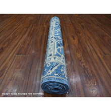 Load image into Gallery viewer, 4&#39;1&quot;x9&#39;6&quot; Ceruleau Blue, Pure Wool, Vegetable Dyes, Hand Knotted Heriz All Over Design, Fine Aryana Wide Runner Oriental Rug FWR533466