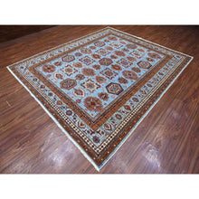 Load image into Gallery viewer, 8&#39;3&quot;x9&#39;8&quot; Lagoon Blue, Afghan Super Kazak With All Over Motifs, Vegetable Dyes, Hand Knotted, Soft And Vibrant Wool, Oriental Rug FWR533478