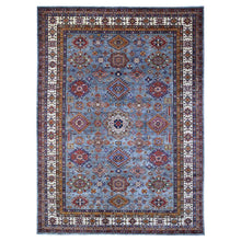 Load image into Gallery viewer, 8&#39;10&quot;x12&#39; Glaucous Blue, All Over Geometric Elements Afghan Super Kazak, Soft and Vibrant Wool, Hand Knotted, Vegetable Dyes, Oriental Rug FWR533490