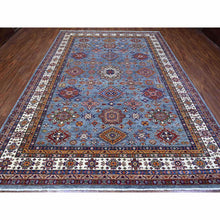 Load image into Gallery viewer, 8&#39;10&quot;x12&#39; Glaucous Blue, All Over Geometric Elements Afghan Super Kazak, Soft and Vibrant Wool, Hand Knotted, Vegetable Dyes, Oriental Rug FWR533490