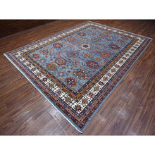 Load image into Gallery viewer, 8&#39;10&quot;x12&#39; Glaucous Blue, All Over Geometric Elements Afghan Super Kazak, Soft and Vibrant Wool, Hand Knotted, Vegetable Dyes, Oriental Rug FWR533490