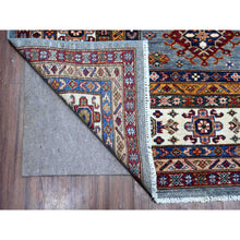 Load image into Gallery viewer, 8&#39;10&quot;x12&#39; Glaucous Blue, All Over Geometric Elements Afghan Super Kazak, Soft and Vibrant Wool, Hand Knotted, Vegetable Dyes, Oriental Rug FWR533490