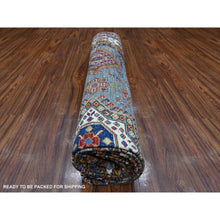 Load image into Gallery viewer, 8&#39;10&quot;x12&#39; Glaucous Blue, All Over Geometric Elements Afghan Super Kazak, Soft and Vibrant Wool, Hand Knotted, Vegetable Dyes, Oriental Rug FWR533490