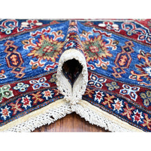 Load image into Gallery viewer, 9&#39;1&quot;x12&#39;2&quot; Shoreline White and Sapphire Blue, Hand Knotted Natural Dyes, Afghan Super Kazak With Large Tribal Medallions Design, Extra Soft Wool Oriental Rug FWR533496