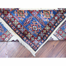 Load image into Gallery viewer, 9&#39;1&quot;x12&#39;2&quot; Shoreline White and Sapphire Blue, Hand Knotted Natural Dyes, Afghan Super Kazak With Large Tribal Medallions Design, Extra Soft Wool Oriental Rug FWR533496