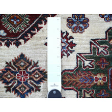 Load image into Gallery viewer, 9&#39;1&quot;x12&#39;2&quot; Shoreline White and Sapphire Blue, Hand Knotted Natural Dyes, Afghan Super Kazak With Large Tribal Medallions Design, Extra Soft Wool Oriental Rug FWR533496