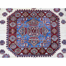 Load image into Gallery viewer, 9&#39;1&quot;x12&#39;2&quot; Shoreline White and Sapphire Blue, Hand Knotted Natural Dyes, Afghan Super Kazak With Large Tribal Medallions Design, Extra Soft Wool Oriental Rug FWR533496