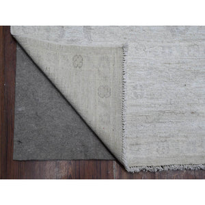 8'8"x11'7" Ice Gray, Vegetable Dyes, Extra Soft Wool Weft, Faded Angora Oushak, Hand Knotted, Rural Elements All Over Design, Oriental Rug FWR533538