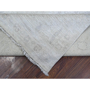 8'8"x11'7" Ice Gray, Vegetable Dyes, Extra Soft Wool Weft, Faded Angora Oushak, Hand Knotted, Rural Elements All Over Design, Oriental Rug FWR533538