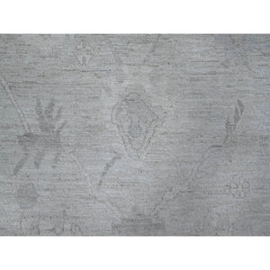 8'8"x11'7" Ice Gray, Vegetable Dyes, Extra Soft Wool Weft, Faded Angora Oushak, Hand Knotted, Rural Elements All Over Design, Oriental Rug FWR533538