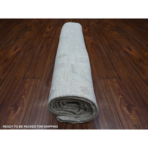 8'8"x11'7" Ice Gray, Vegetable Dyes, Extra Soft Wool Weft, Faded Angora Oushak, Hand Knotted, Rural Elements All Over Design, Oriental Rug FWR533538