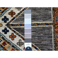 Load image into Gallery viewer, 4&#39;1&quot;x11&#39;9&quot; Storm Cloud Gray, Vegetable Dyes, Fine Wide Runner Afghan With Geometric Village Design, 100% Wool, Hand Knotted Oriental Rug FWR533562