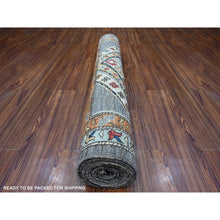 Load image into Gallery viewer, 4&#39;1&quot;x11&#39;9&quot; Storm Cloud Gray, Vegetable Dyes, Fine Wide Runner Afghan With Geometric Village Design, 100% Wool, Hand Knotted Oriental Rug FWR533562