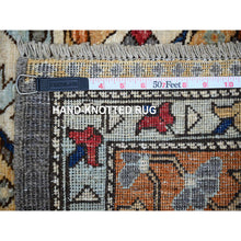 Load image into Gallery viewer, 4&#39;1&quot;x11&#39;9&quot; Storm Cloud Gray, Vegetable Dyes, Fine Wide Runner Afghan With Geometric Village Design, 100% Wool, Hand Knotted Oriental Rug FWR533562