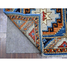 Load image into Gallery viewer, 2&#39;5&quot;x11&#39;8&quot; Periwinkle Blue With Sidewalk Gray, Soft And Lush Pile 100% Wool, Natural Dyes, Hand Knotted Colorful Afghan Ersari With Elephant Feet Design, Runner Oriental Rug FWR533592