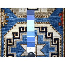 Load image into Gallery viewer, 2&#39;5&quot;x11&#39;8&quot; Periwinkle Blue With Sidewalk Gray, Soft And Lush Pile 100% Wool, Natural Dyes, Hand Knotted Colorful Afghan Ersari With Elephant Feet Design, Runner Oriental Rug FWR533592