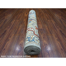 Load image into Gallery viewer, 3&#39;x11&#39;10&quot; Pencil Sketch Gray With Ivory Border, Hand Knotted Vegetable Dyes, Fine Aryana Bidjar Garus Design, 100% Wool, Runner Oriental Rug FWR533616