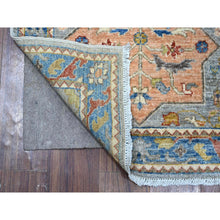 Load image into Gallery viewer, 2&#39;7&quot;x10&#39;2&quot; Shadow Gray And Vivid Blue, Organic Wool, Fine Aryana Collection, Hand Knotted Caucasian Akstafa Design, Runner Oriental Rug FWR533628