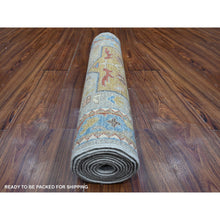 Load image into Gallery viewer, 2&#39;7&quot;x10&#39;2&quot; Shadow Gray And Vivid Blue, Organic Wool, Fine Aryana Collection, Hand Knotted Caucasian Akstafa Design, Runner Oriental Rug FWR533628