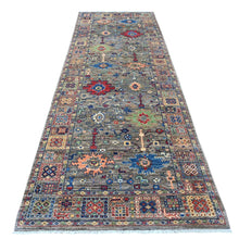 Load image into Gallery viewer, 4&#39;1&quot;x11&#39;8&quot; Magnet Gray, Aryana Collection, Ziegler Mahal Design with Colorful Medallions, Vegetable Dyes, Hand Knotted, Natural Wool, Wide Runner Oriental Rug FWR533640