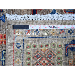 4'1"x11'8" Magnet Gray, Aryana Collection, Ziegler Mahal Design with Colorful Medallions, Vegetable Dyes, Hand Knotted, Natural Wool, Wide Runner Oriental Rug FWR533640