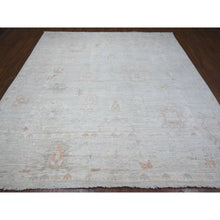 Load image into Gallery viewer, 10&#39;x10&#39; Cornflower Blue, Rural Flower And Leaf Design, Faded, Wool Weft, Hand Knotted, Afghan Angora Oushak, Square Oriental Rug FWR533652