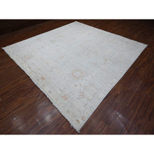 Load image into Gallery viewer, 10&#39;x10&#39; Cornflower Blue, Rural Flower And Leaf Design, Faded, Wool Weft, Hand Knotted, Afghan Angora Oushak, Square Oriental Rug FWR533652