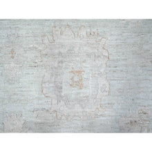 Load image into Gallery viewer, 10&#39;x10&#39; Cornflower Blue, Rural Flower And Leaf Design, Faded, Wool Weft, Hand Knotted, Afghan Angora Oushak, Square Oriental Rug FWR533652
