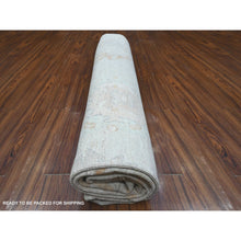 Load image into Gallery viewer, 10&#39;x10&#39; Cornflower Blue, Rural Flower And Leaf Design, Faded, Wool Weft, Hand Knotted, Afghan Angora Oushak, Square Oriental Rug FWR533652