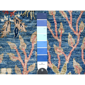 5'x7' Spectrum Blue, Birds of Paradise Tree of Life Design, Hand Knotted, Afghan Peshawar, Natural Dyes Pure Wool, Oriental Rug FWR533682