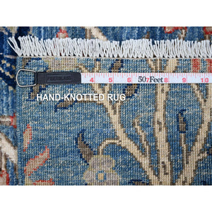 5'x7' Spectrum Blue, Birds of Paradise Tree of Life Design, Hand Knotted, Afghan Peshawar, Natural Dyes Pure Wool, Oriental Rug FWR533682