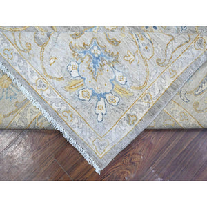 9'x11'7" Nimbus Gray With Silver Chalice Border, All Over Afghan Peshawar Design, Hand Knotted Densely Woven, Extra Soft Wool, Vegetable Dyes, Oriental Rug FWR533724