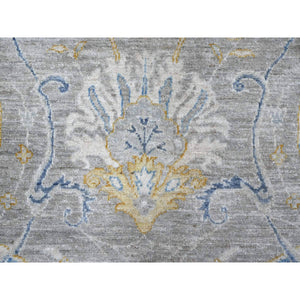 9'x11'7" Nimbus Gray With Silver Chalice Border, All Over Afghan Peshawar Design, Hand Knotted Densely Woven, Extra Soft Wool, Vegetable Dyes, Oriental Rug FWR533724