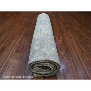 9'x11'7" Nimbus Gray With Silver Chalice Border, All Over Afghan Peshawar Design, Hand Knotted Densely Woven, Extra Soft Wool, Vegetable Dyes, Oriental Rug FWR533724
