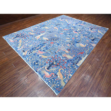 Load image into Gallery viewer, 9&#39;x12&#39; Regal Blue, Vegetable Dyes, Hand Knotted, Natural Wool, Borderless Afghan Peshawar with Birds of Paradise Design, Oriental Rug FWR533796