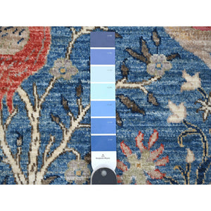 9'x12' Regal Blue, Vegetable Dyes, Hand Knotted, Natural Wool, Borderless Afghan Peshawar with Birds of Paradise Design, Oriental Rug FWR533796