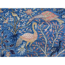 Load image into Gallery viewer, 9&#39;x12&#39; Regal Blue, Vegetable Dyes, Hand Knotted, Natural Wool, Borderless Afghan Peshawar with Birds of Paradise Design, Oriental Rug FWR533796