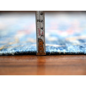 9'x12' Regal Blue, Vegetable Dyes, Hand Knotted, Natural Wool, Borderless Afghan Peshawar with Birds of Paradise Design, Oriental Rug FWR533796