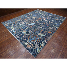 Load image into Gallery viewer, 9&#39;2&quot;x11&#39;9&quot; Bracing Blue, Borderless Afghan Peshawar Birds Of Paradise Tree Of Life Design, Hand Knotted, Abrash, Natural Dyes, Velvety Wool, Oriental Rug FWR533802