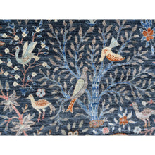 Load image into Gallery viewer, 9&#39;2&quot;x11&#39;9&quot; Bracing Blue, Borderless Afghan Peshawar Birds Of Paradise Tree Of Life Design, Hand Knotted, Abrash, Natural Dyes, Velvety Wool, Oriental Rug FWR533802