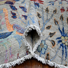 Load image into Gallery viewer, 10&#39;x10&#39; Tempered Gray, Afghan Peshawar, Hand Knotted Organic Wool, Colorful Birds of Paradise, Natural Dyes, Round Oriental Rug FWR533838