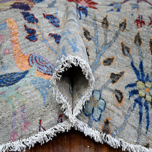 10'x10' Tempered Gray, Afghan Peshawar, Hand Knotted Organic Wool, Colorful Birds of Paradise, Natural Dyes, Round Oriental Rug FWR533838