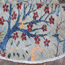 Load image into Gallery viewer, 10&#39;x10&#39; Tempered Gray, Afghan Peshawar, Hand Knotted Organic Wool, Colorful Birds of Paradise, Natural Dyes, Round Oriental Rug FWR533838